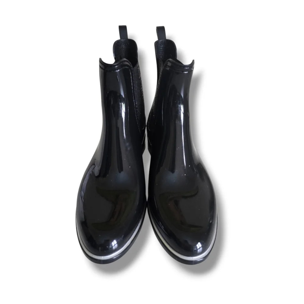 Like New 🩶🖤 Lemon Jelly Sardenha Wellington Black Rubber Glossy Glitter Boots - Picture 3 of 16